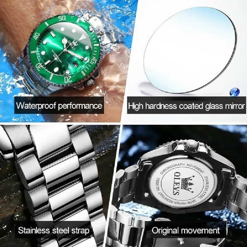 OLEVS 5885 Men Fashion Waterproof Luminous Quartz Watch Blue   Gold