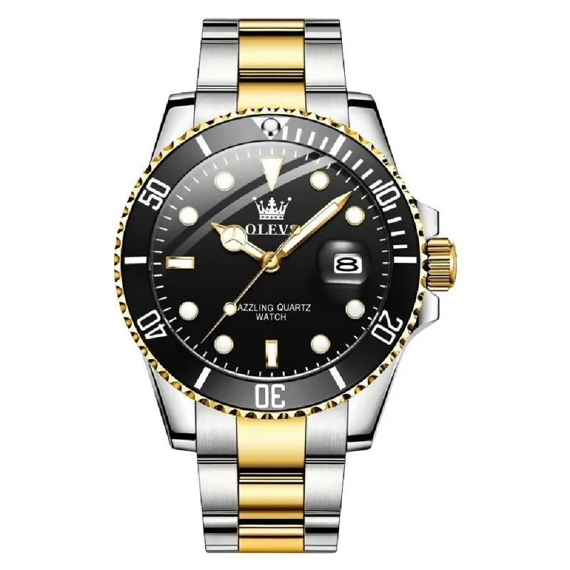 OLEVS 5885 Men Fashion Waterproof Luminous Quartz Watch Blue   Gold