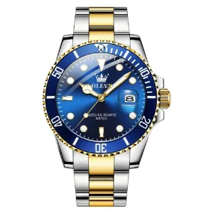 OLEVS 5885 Men Fashion Waterproof Luminous Quartz Watch Blue   Gold