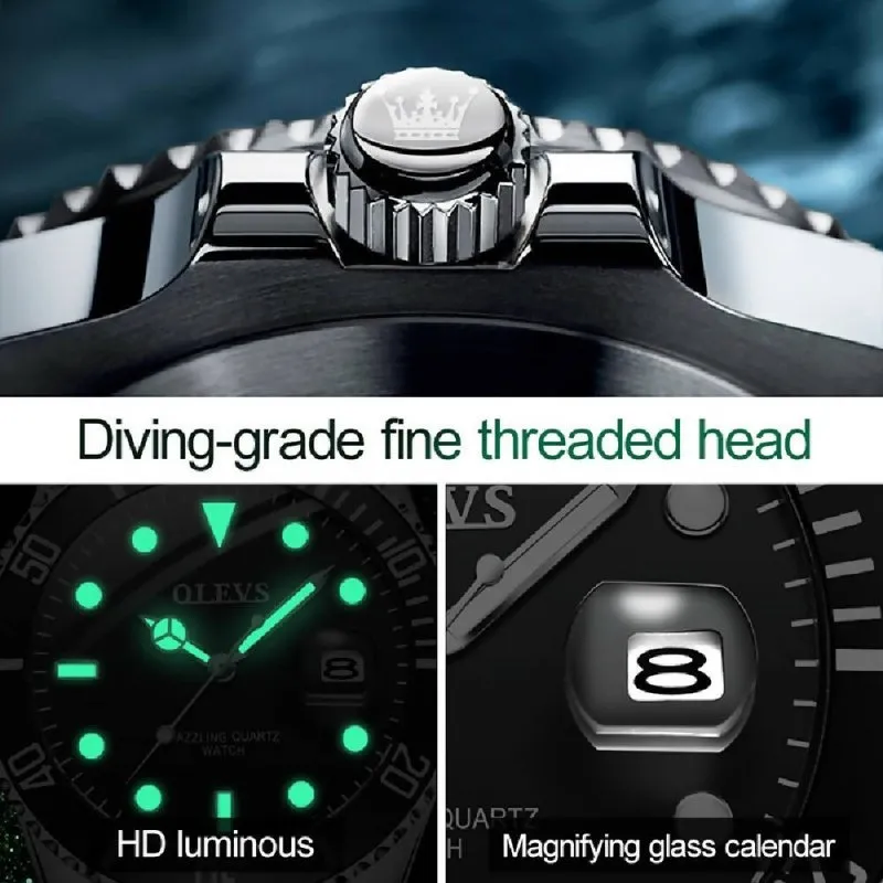 OLEVS 5885 Men Fashion Waterproof Luminous Quartz Watch Blue   Gold