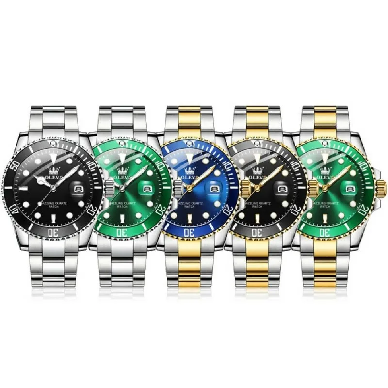 OLEVS 5885 Men Fashion Waterproof Luminous Quartz Watch Blue   Gold