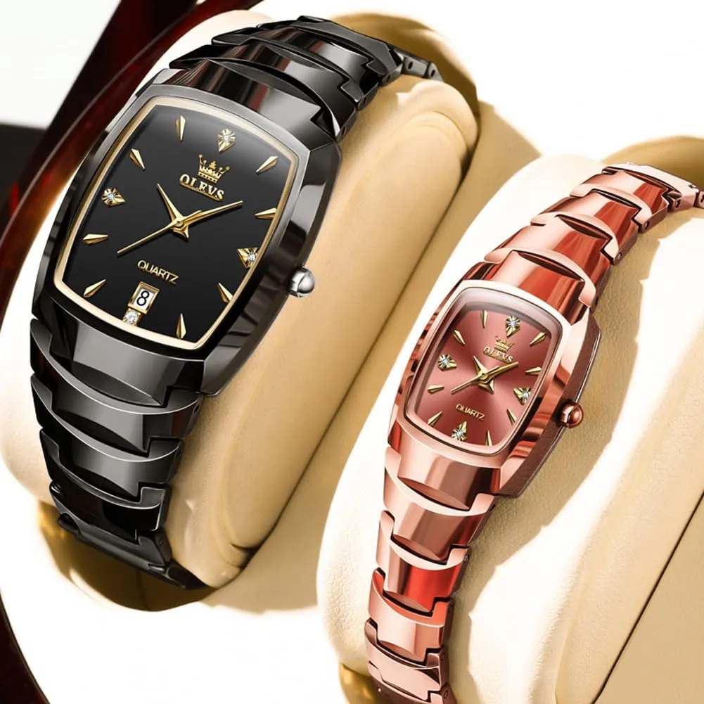 OLEVS Couple Watch Men and Women His and Her Watches Set Analog Date Diamond Stainless Steel Waterproof Luminous Wrist Watch