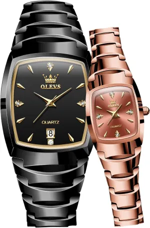 OLEVS Couple Watch Men and Women His and Her Watches Set Analog Date Diamond Stainless Steel Waterproof Luminous Wrist Watch