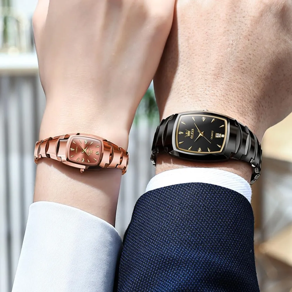 OLEVS Couple Watch Men and Women His and Her Watches Set Analog Date Diamond Stainless Steel Waterproof Luminous Wrist Watch