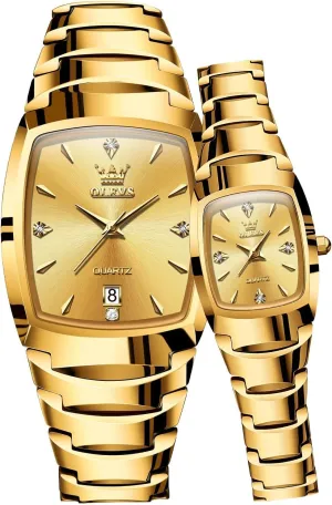 OLEVS Couple Watch Men and Women His and Her Watches Set Analog Date Diamond Stainless Steel Waterproof Luminous Wrist Watch