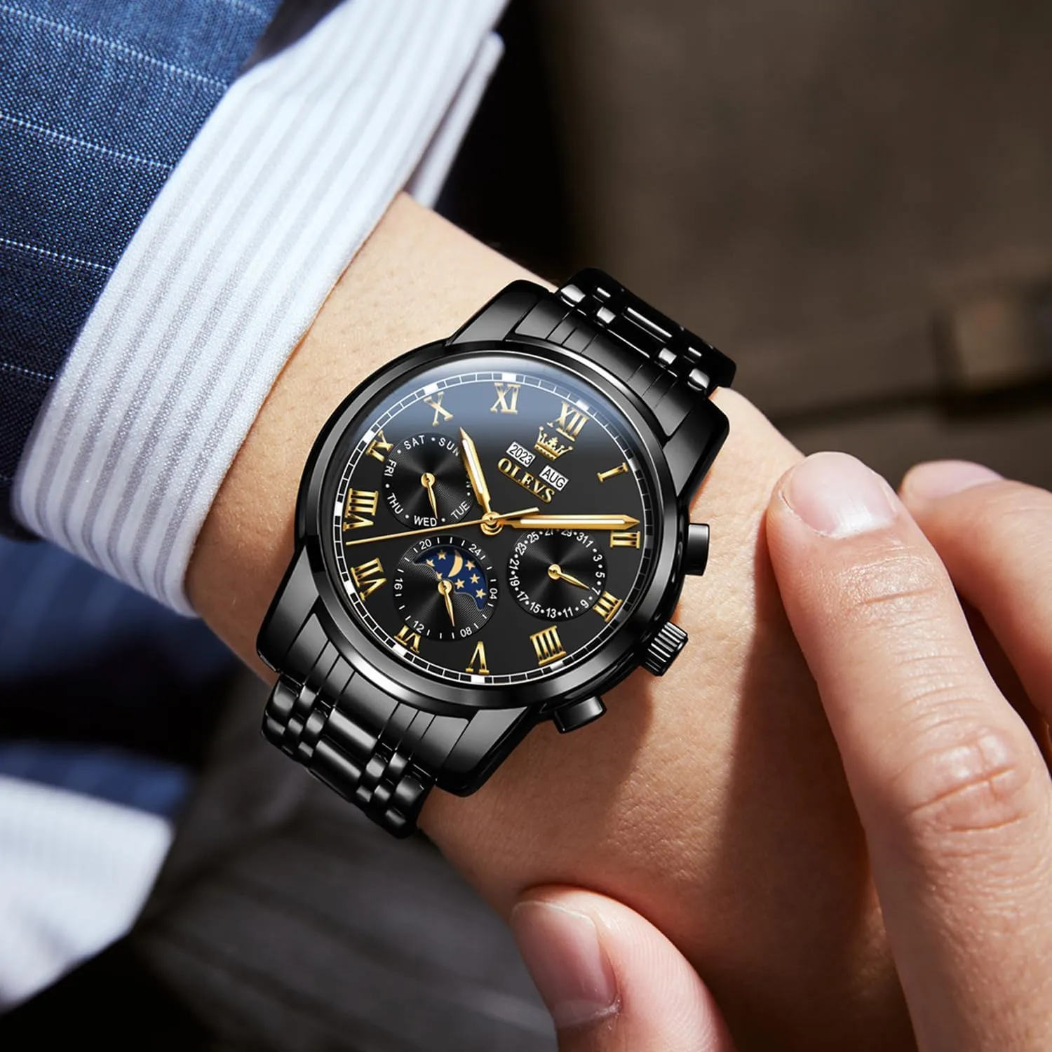 OLEVS Mens Automatic Watches Self Winding Mechanical Luxury Dress Stainless Steel Waterproof Wrist Watches for Men