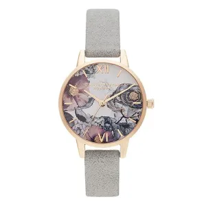 Olivia Burton Rose Gold Plated Flower Eco-friendly Grey Strap Watch