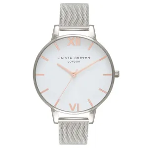 Olivia Burton White Dial Stainless Steel Mesh Watch