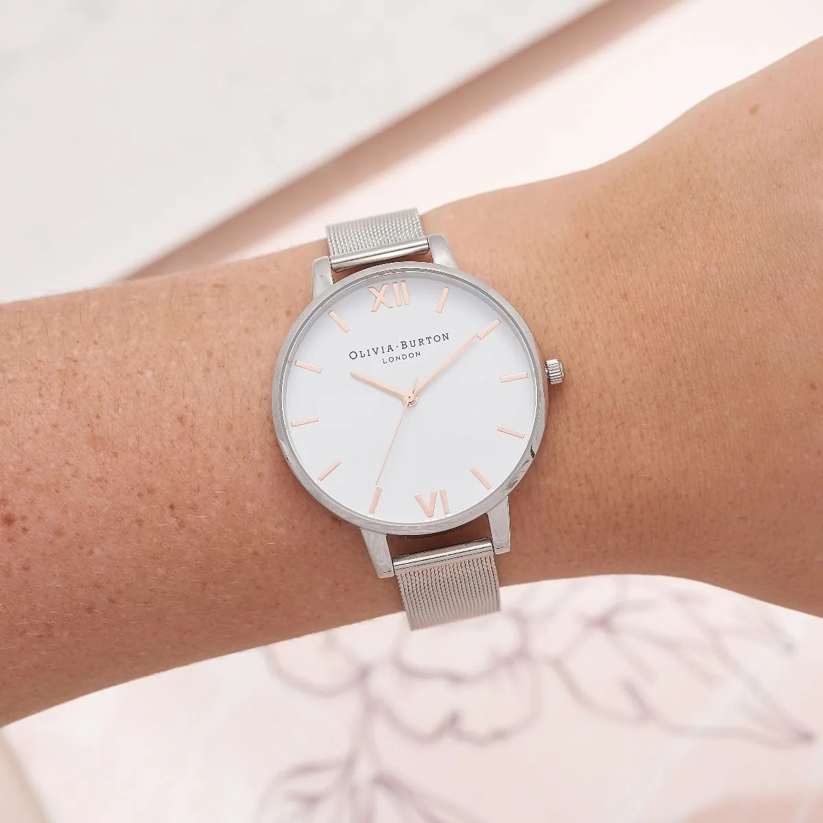 Olivia Burton White Dial Stainless Steel Mesh Watch