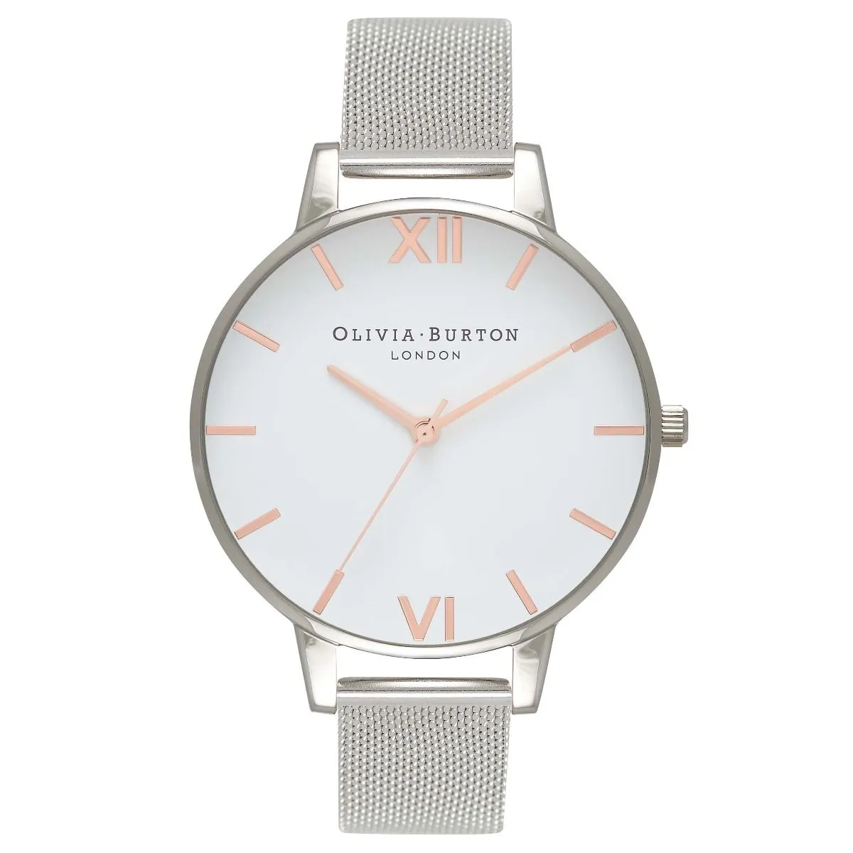 Olivia Burton White Dial Stainless Steel Mesh Watch