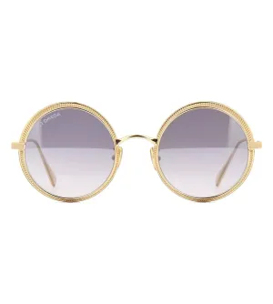 Omega Men's Light Grey Gradient-Silver Mirror Round Sunglasses
