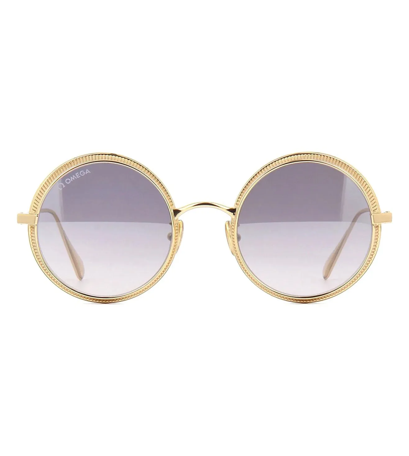 Omega Men's Light Grey Gradient-Silver Mirror Round Sunglasses
