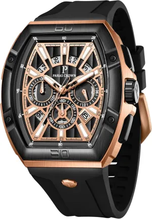 Paras Crown Watches for Men Luxury Fashion Analog 50M Waterproof Sports Watch with Tonneau Dial Luminous Quartz Business Wrist Watch