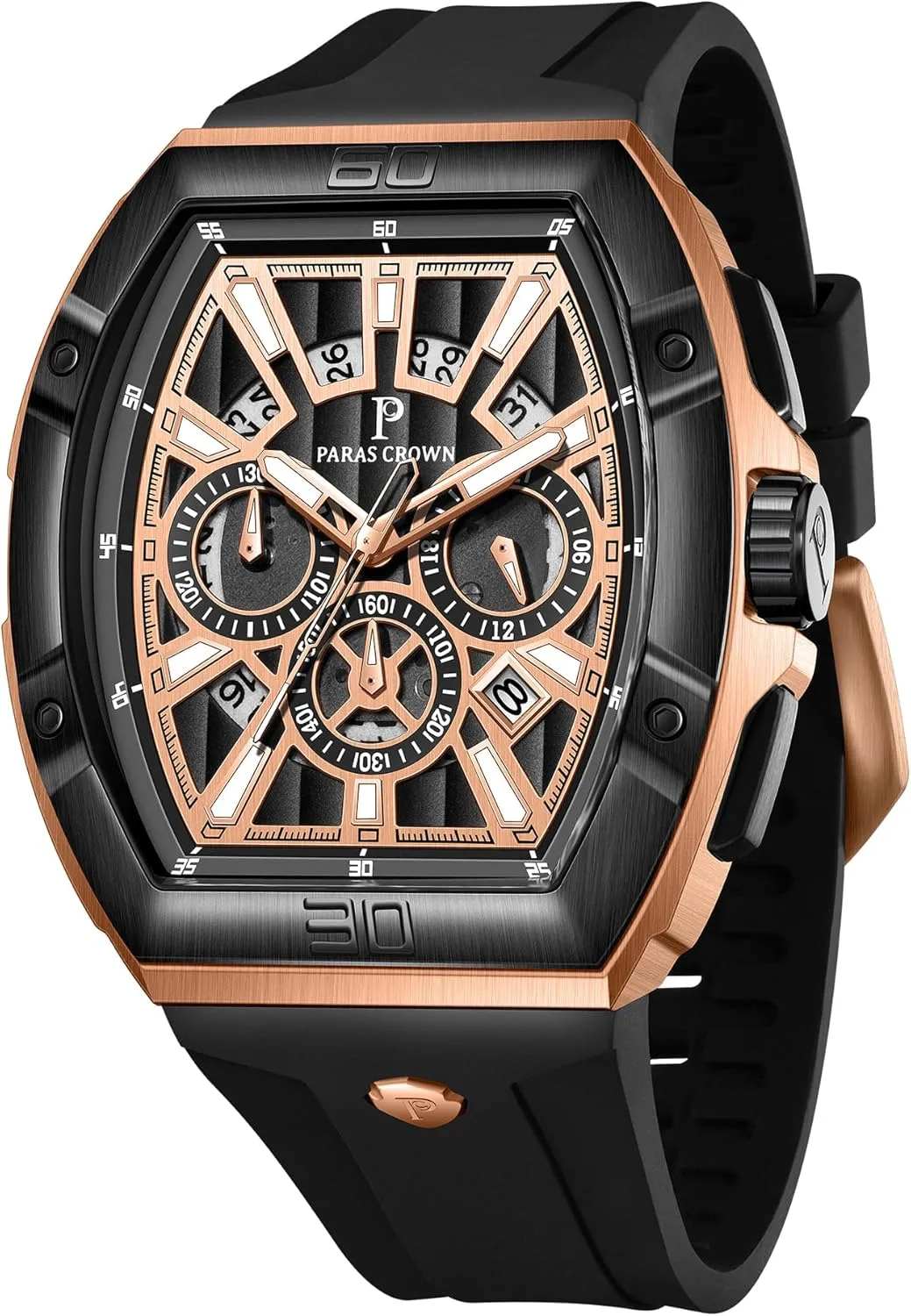 Paras Crown Watches for Men Luxury Fashion Analog 50M Waterproof Sports Watch with Tonneau Dial Luminous Quartz Business Wrist Watch