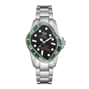 PEA101 / SILVER PRECISION STEEL&GREEN CERAMIC BEZEL&BLACK DIAL