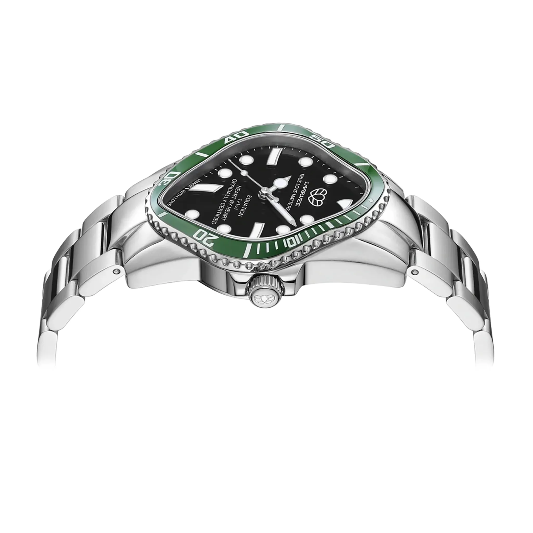 PEA101 / SILVER PRECISION STEEL&GREEN CERAMIC BEZEL&BLACK DIAL