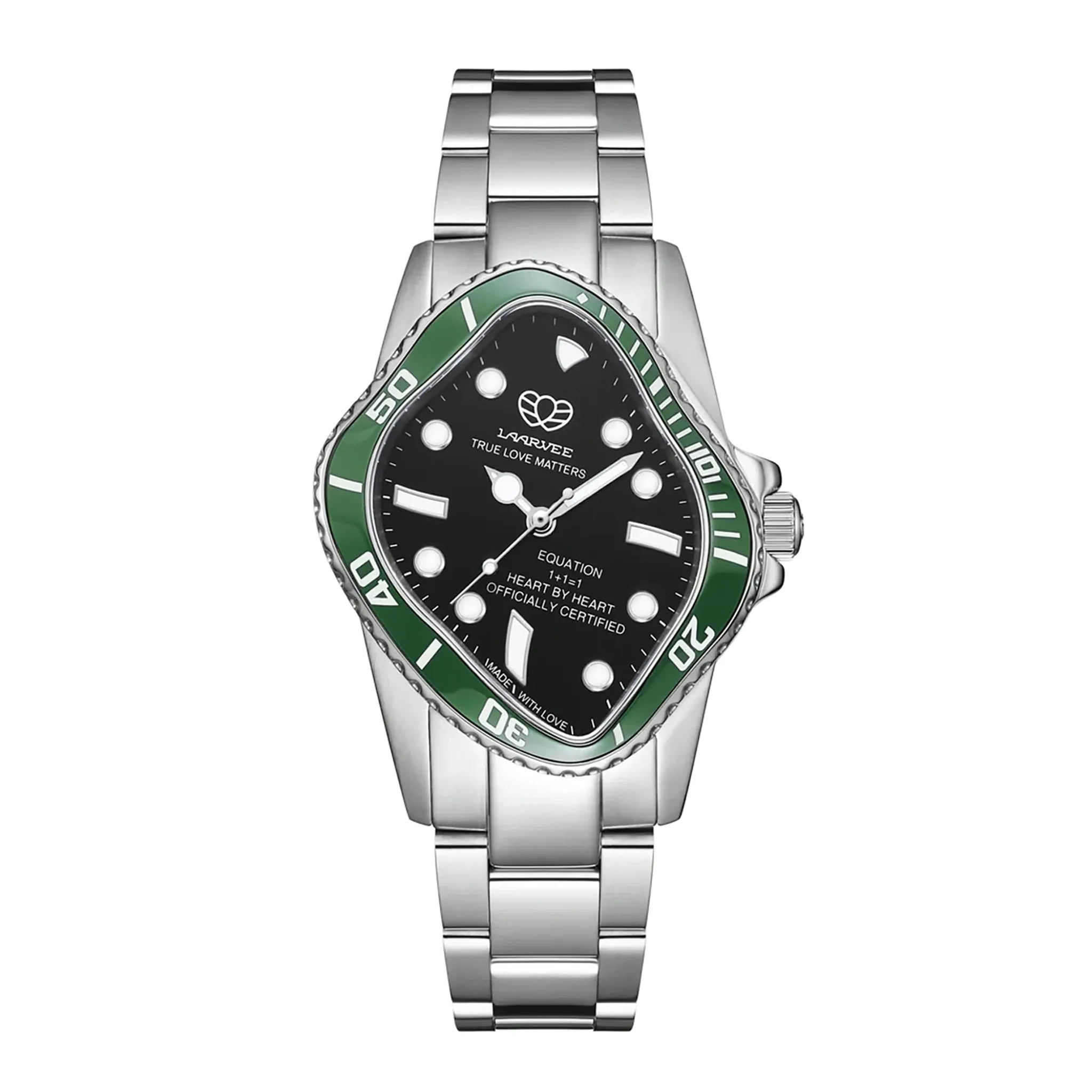 PEA101 / SILVER PRECISION STEEL&GREEN CERAMIC BEZEL&BLACK DIAL