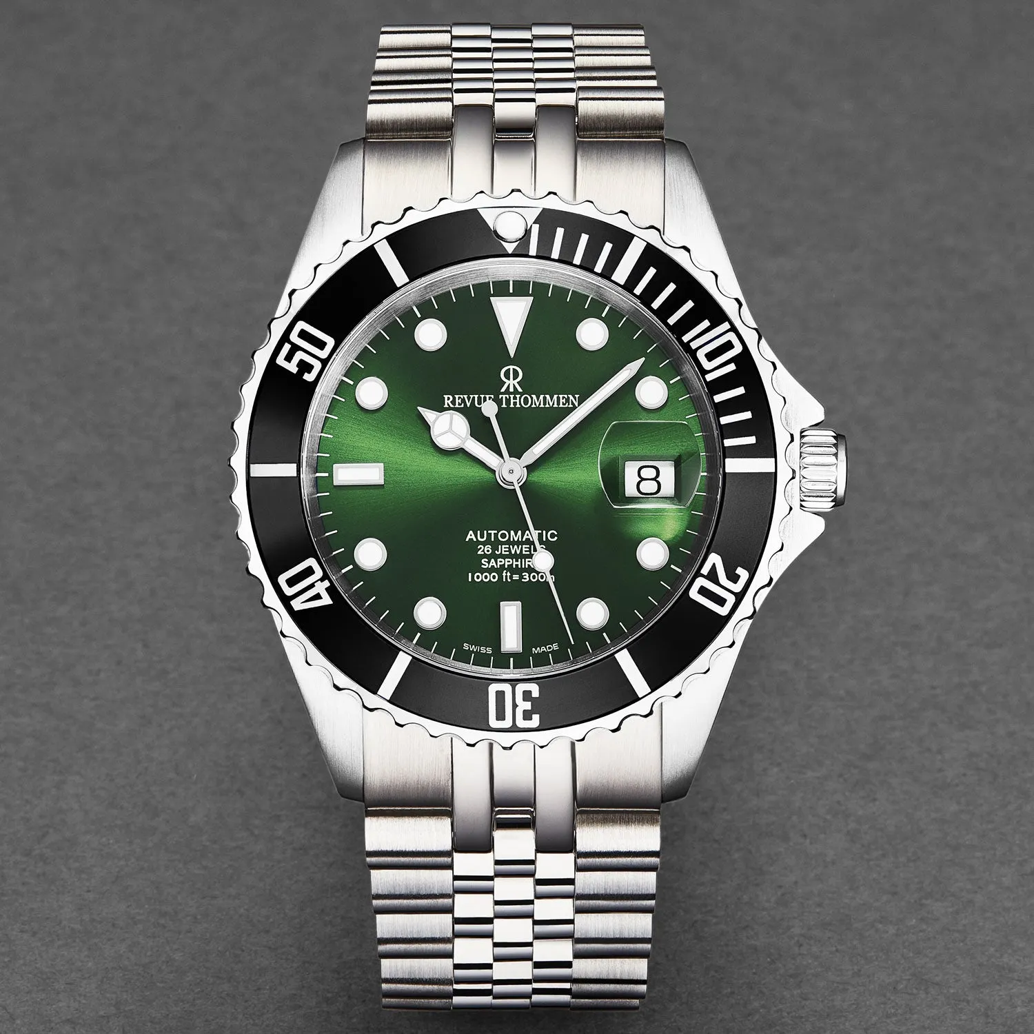 Revue Thommen Men's 'Diver' Green Dial Stainless Steel Bracelet Automatic Watch 17571.2222