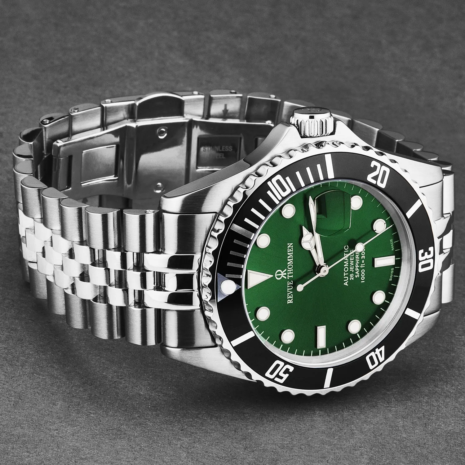 Revue Thommen Men's 'Diver' Green Dial Stainless Steel Bracelet Automatic Watch 17571.2222