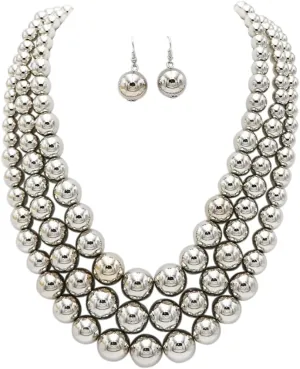 Rosemarie & Jubalee Women's 3 Colorful Multi Strands Simulated Pearl Necklace And Earrings Jewelry Gift Set, 18" 3" Extender