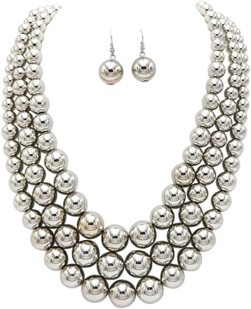 Rosemarie & Jubalee Women's 3 Colorful Multi Strands Simulated Pearl Necklace And Earrings Jewelry Gift Set, 18" 3" Extender