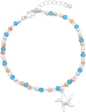 Rosemarie & Jubalee Women's Summer Fun Beaded Chain Ankle Bracelet Starfish Charm Anklet, 9"-11" with 2" Extender