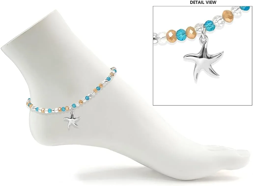 Rosemarie & Jubalee Women's Summer Fun Beaded Chain Ankle Bracelet Starfish Charm Anklet, 9"-11" with 2" Extender
