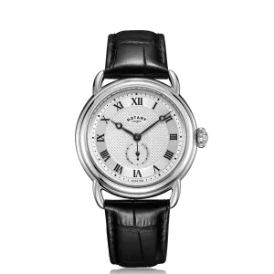 Rotary 38mm Traditional 'Shelock' Quartz Watch with a Black Leather Strap