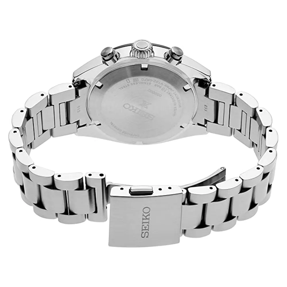 Seiko Men's Blue Dial Silver Stainless Steel Band Solar Quartz Watch - SSC815
