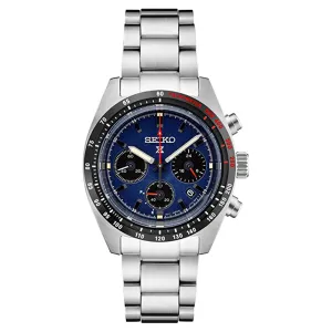 Seiko Men's Blue Dial Silver Stainless Steel Band Solar Quartz Watch - SSC815