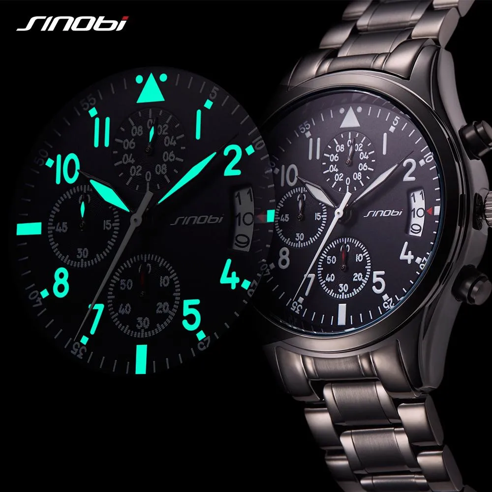 SINOBI Pilot Mens Chronograph Wrist Watch Waterproof Quartz Clock