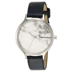 Skagen Womens Anita Analog White Dial Blue Genuine Leather Band Stainless Steel Watch - SKW2719