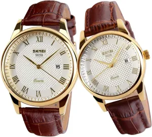 SKMEI Pair Watches for Couples Men and Women His and Hers Watch Set Husband Wife Valentines Matching Wrist Watch Wedding Gifts Waterproof Business Fashion Quartz Analog Calendar