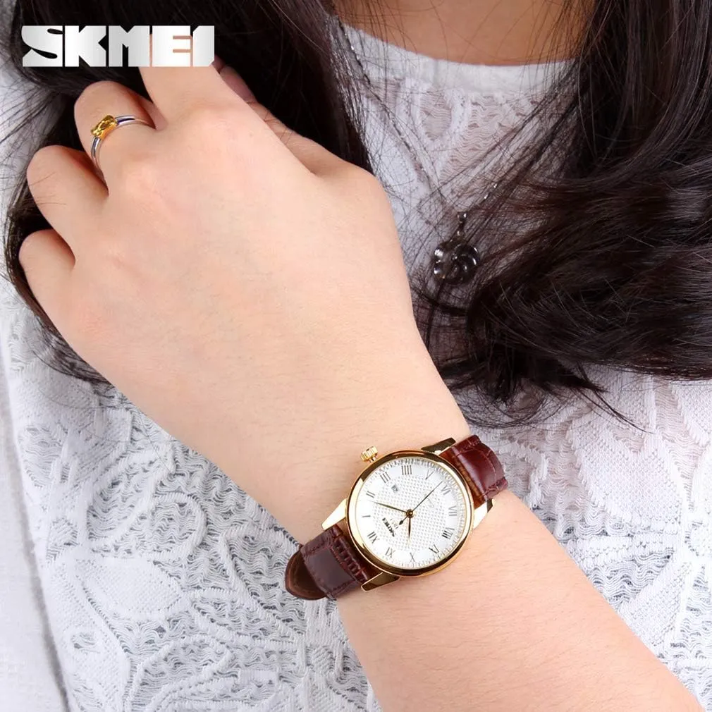 SKMEI Pair Watches for Couples Men and Women His and Hers Watch Set Husband Wife Valentines Matching Wrist Watch Wedding Gifts Waterproof Business Fashion Quartz Analog Calendar