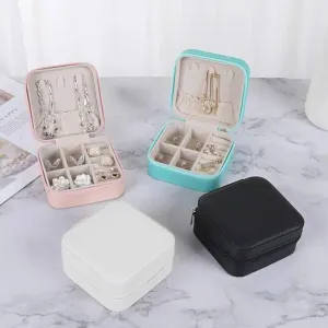 Small Square Portable Travel Jewelry Case - White
