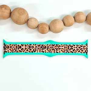 Smart Watch Band in Leopard Print with Turquoise Outline
