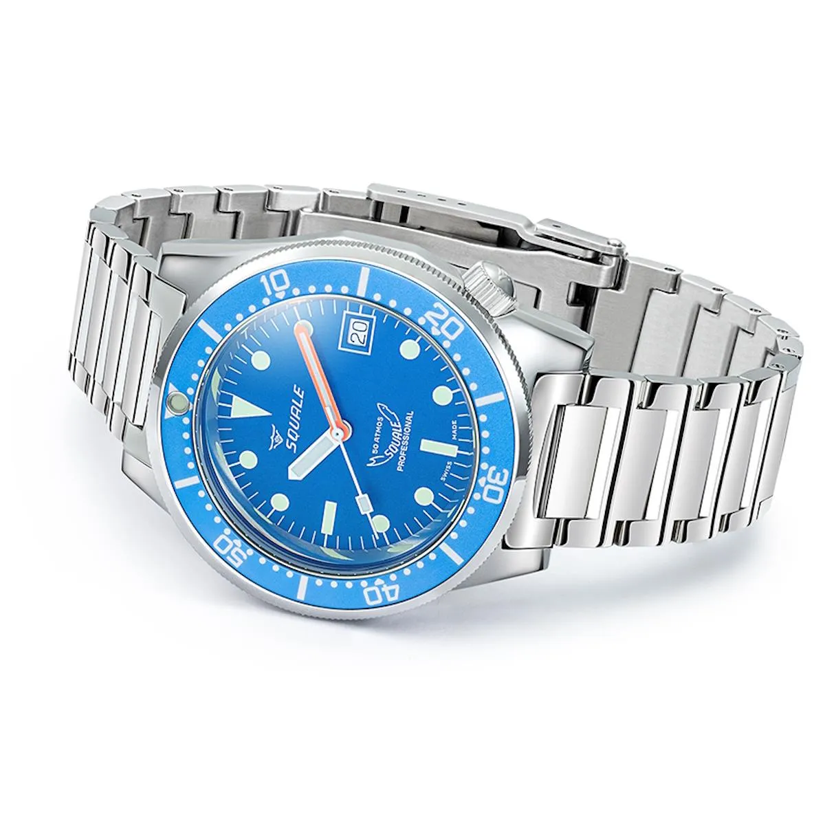 Squale 1521 Polished Steel Case - Ocean Blue Dial on Bracelet