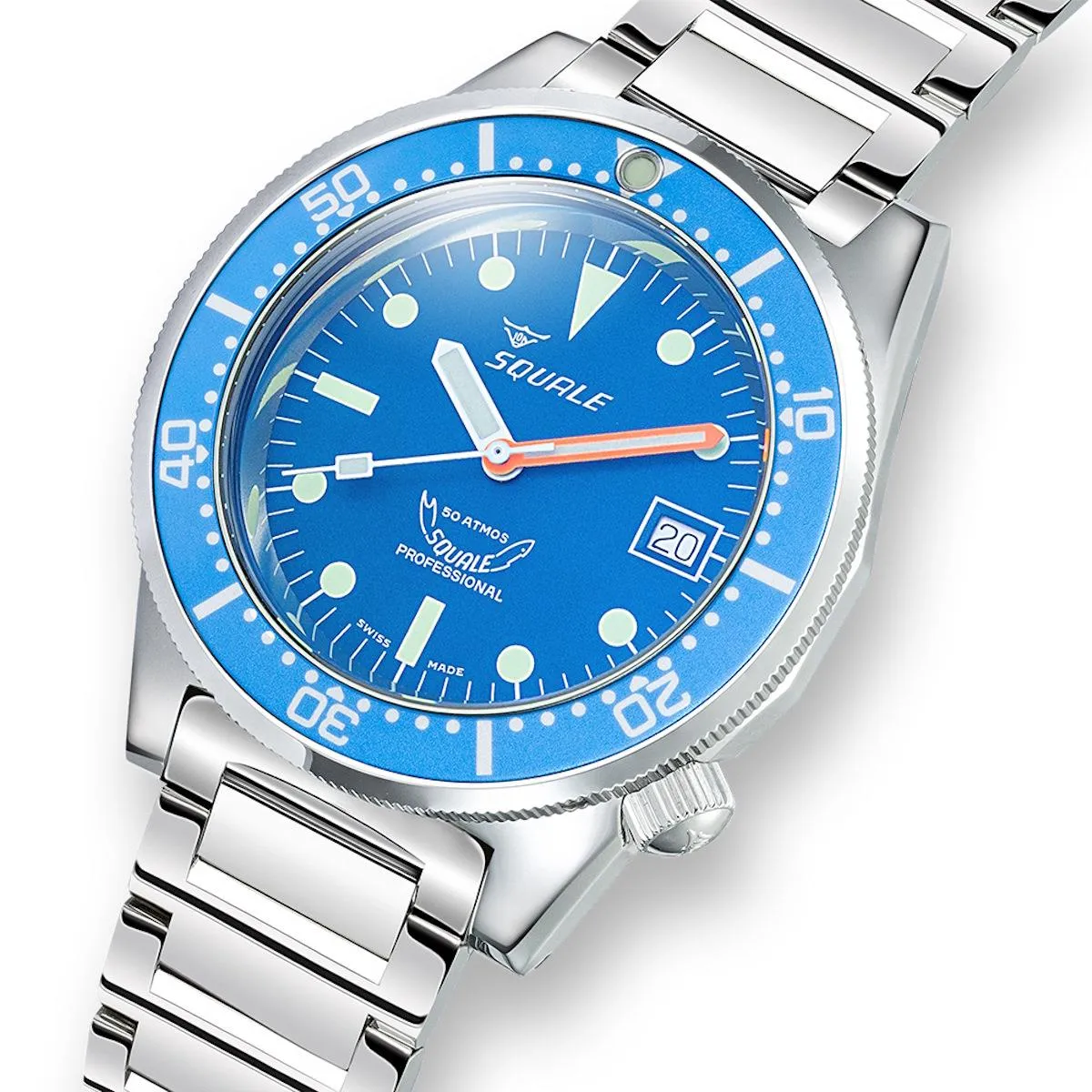 Squale 1521 Polished Steel Case - Ocean Blue Dial on Bracelet