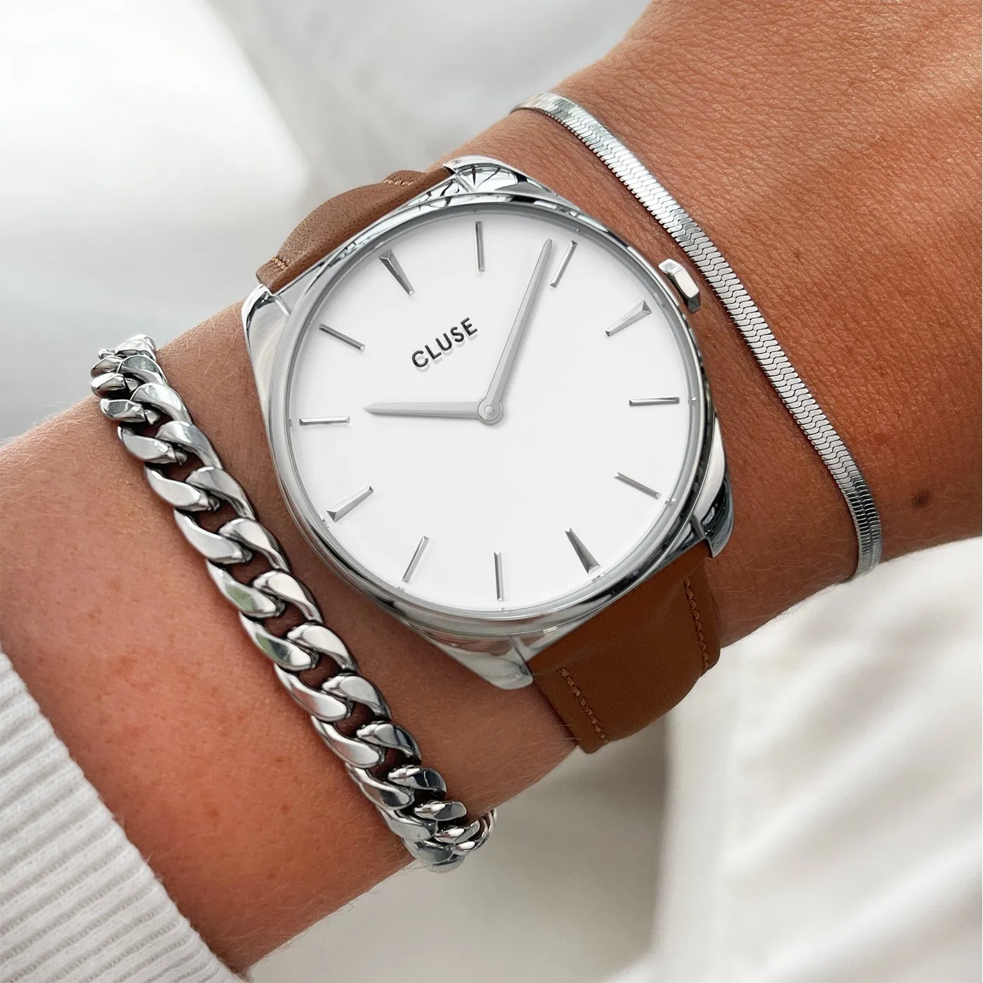 Strap 18 mm Leather Caramel, Silver Colour