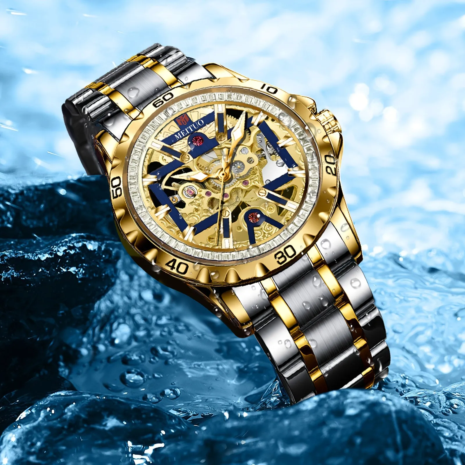 Stylish Automatic Rhinestone Watches Waterproof with Silicone Strap
