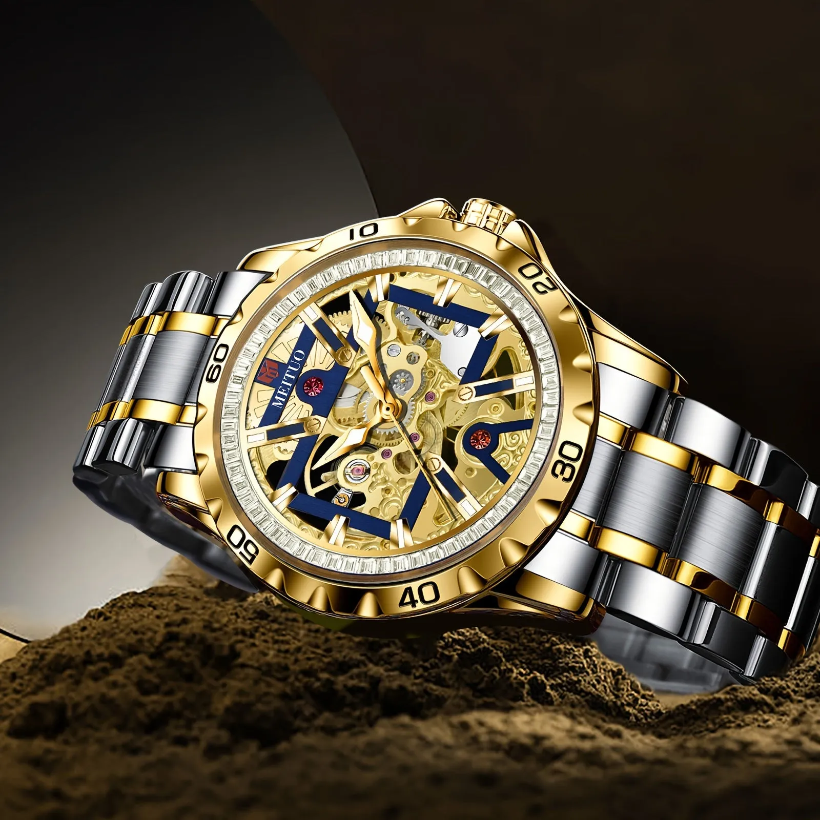 Stylish Automatic Rhinestone Watches Waterproof with Silicone Strap