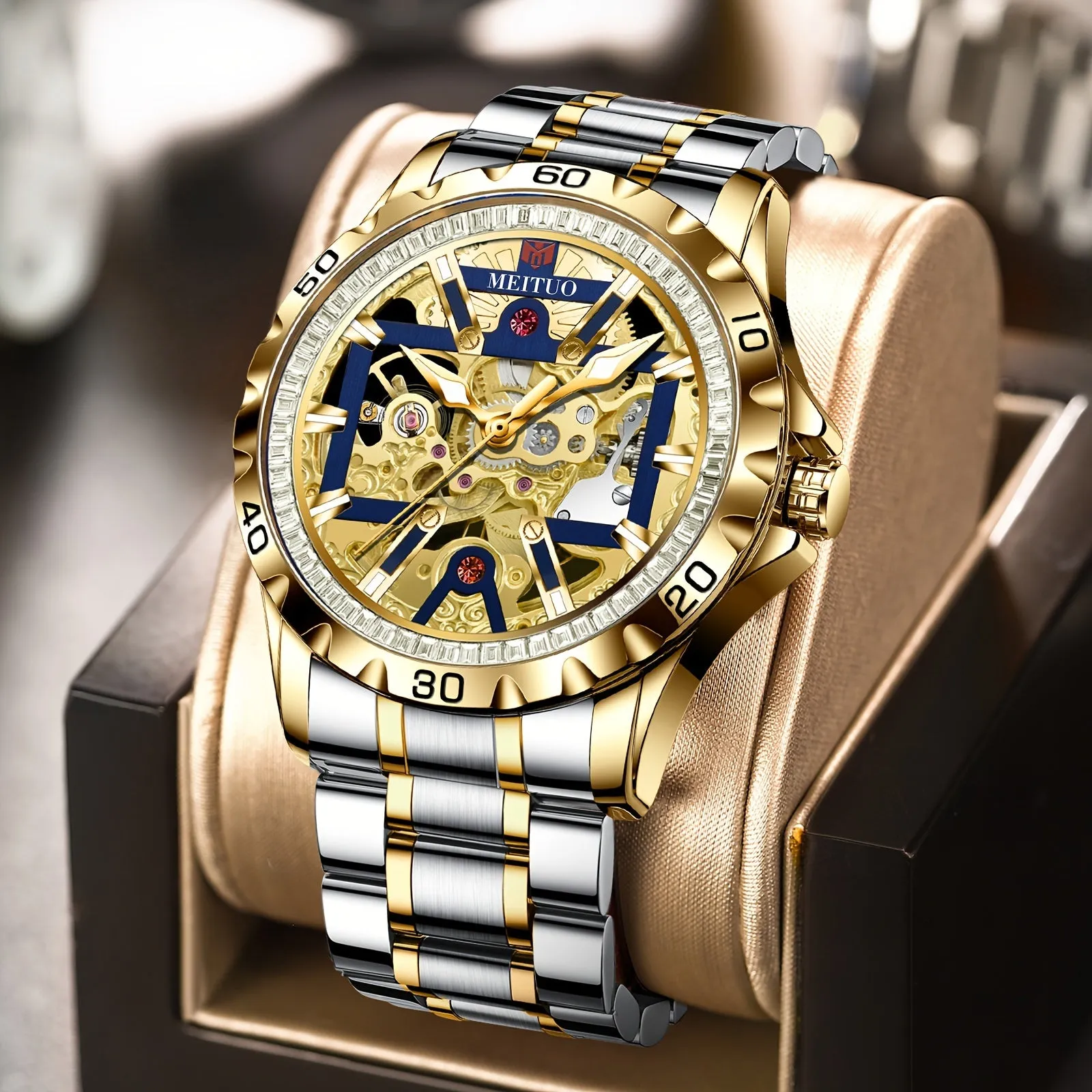 Stylish Automatic Rhinestone Watches Waterproof with Silicone Strap