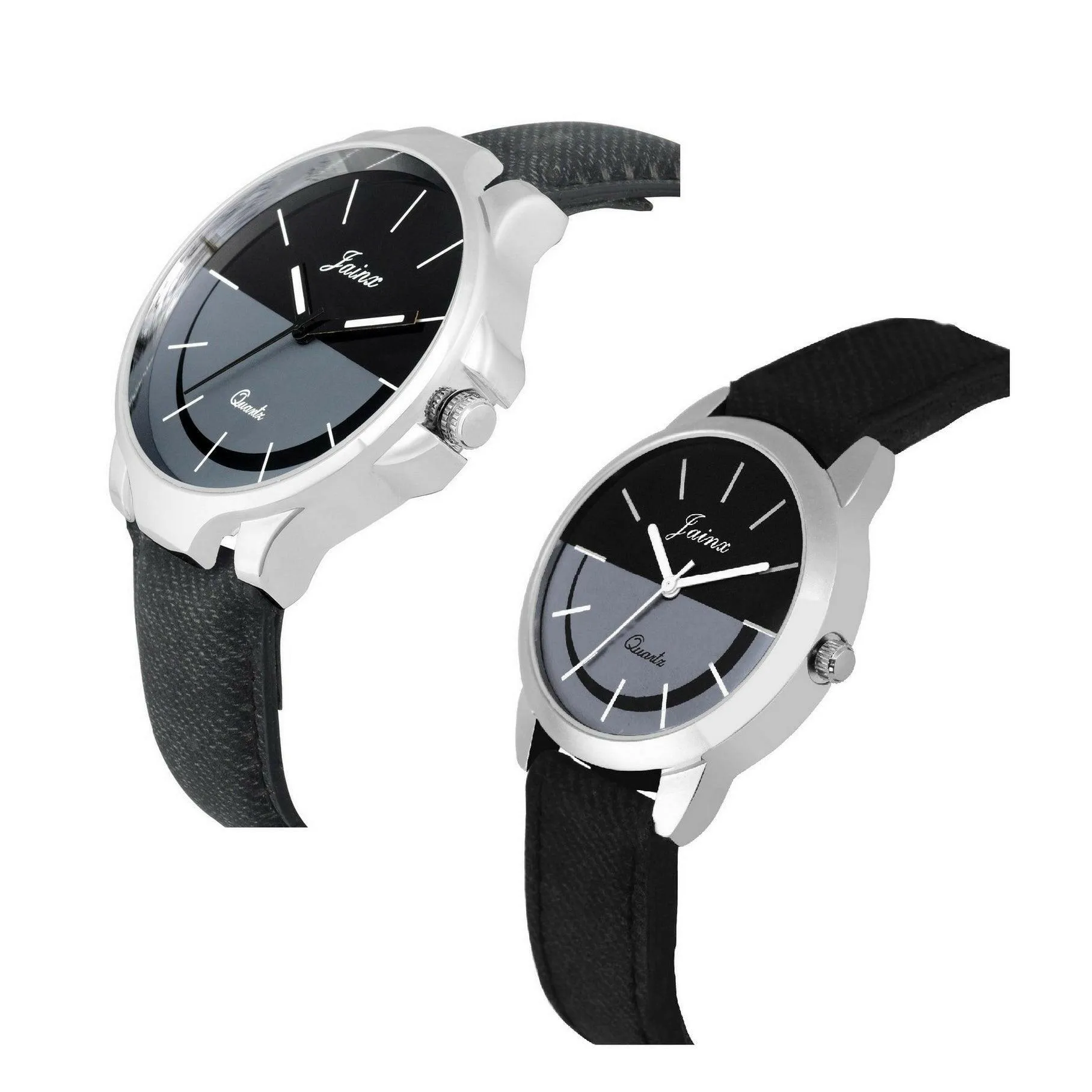 Stylish Couple's Black Denim Leather Strap Analog Watch - Jainx JC461, Multi Color Dial