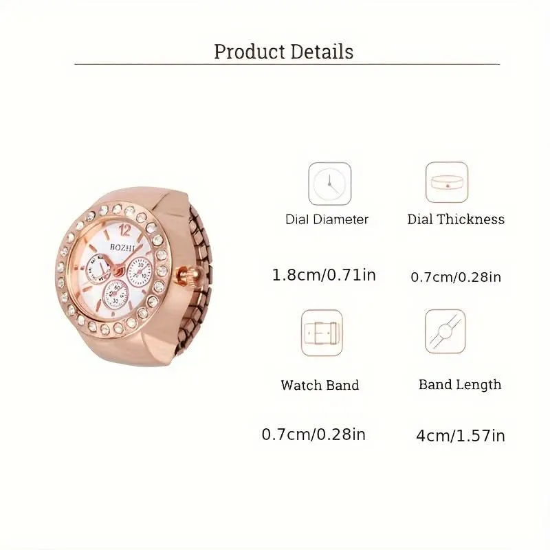 Stylish Rhinestone Quartz Ring Watch – Alloy Case, Unisex Casual Accessory