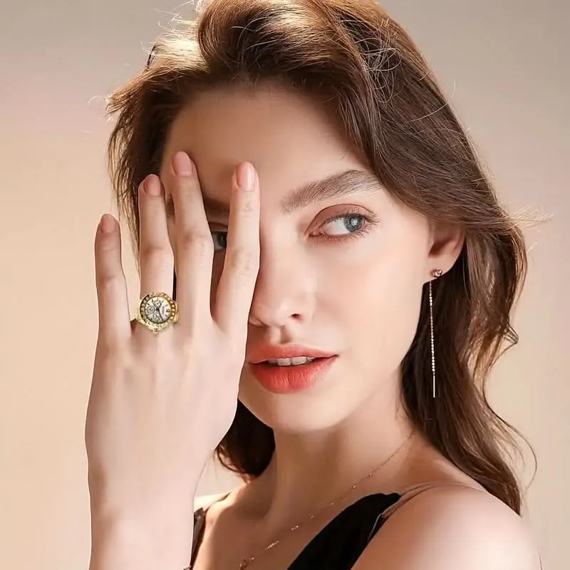 Stylish Rhinestone Quartz Ring Watch – Alloy Case, Unisex Casual Accessory