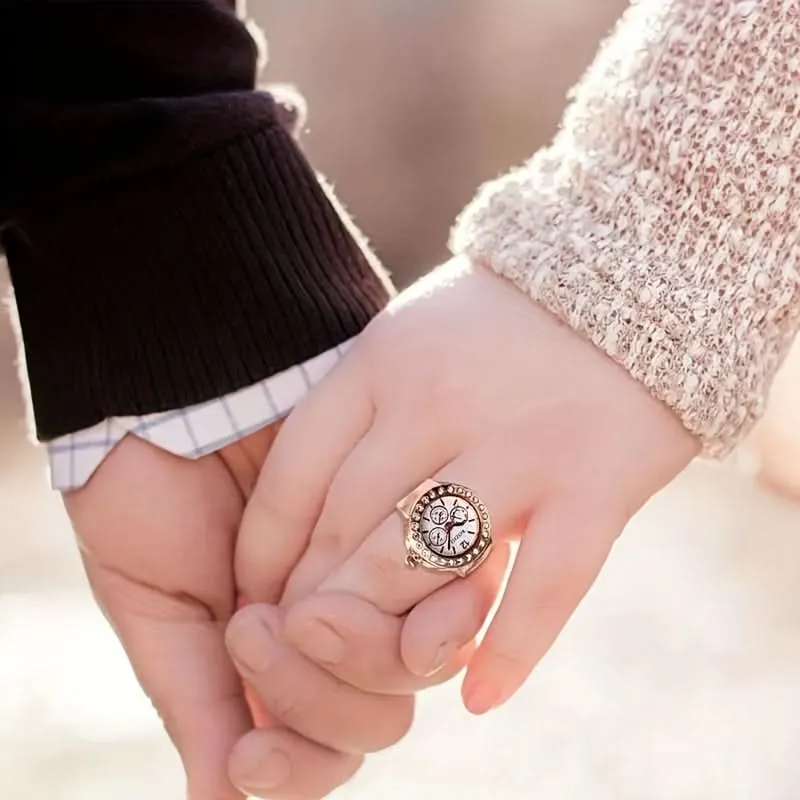 Stylish Rhinestone Quartz Ring Watch – Alloy Case, Unisex Casual Accessory