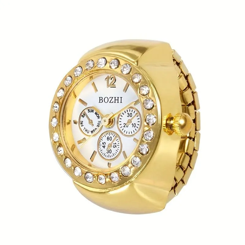 Stylish Rhinestone Quartz Ring Watch – Alloy Case, Unisex Casual Accessory