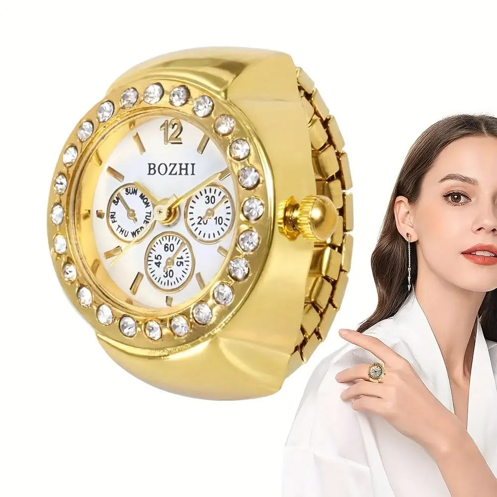 Stylish Rhinestone Quartz Ring Watch – Alloy Case, Unisex Casual Accessory