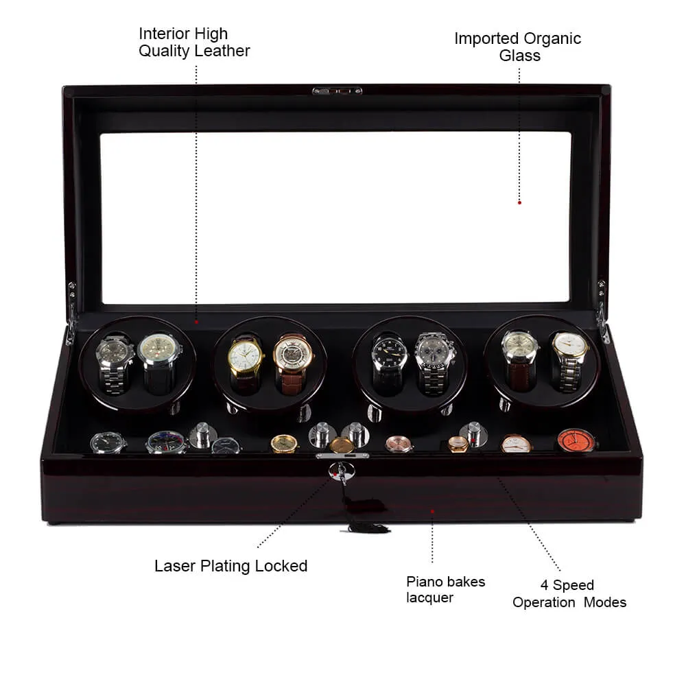 Super Size- 8 Watch Winder with 9 Extra Storage Space - Ebony