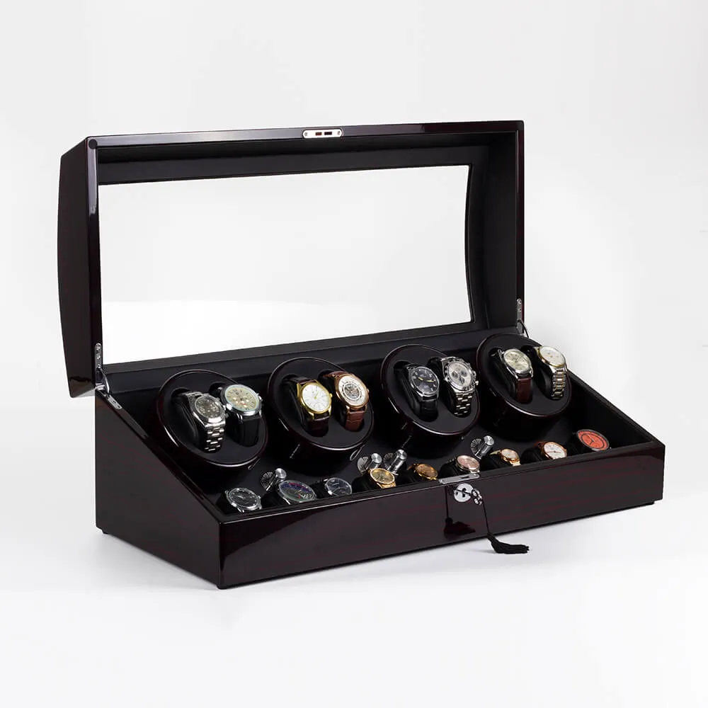 Super Size- 8 Watch Winder with 9 Extra Storage Space - Ebony
